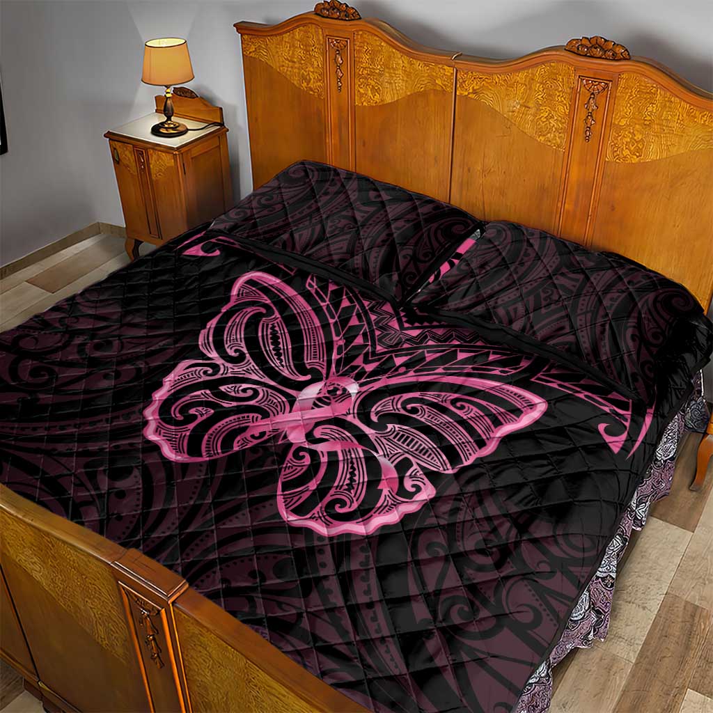 New Zealand Breast Cancer Awareness Quilt Bed Set Maori Butterfly Pink Ribbon Black Version LT14 - Polynesian Pride
