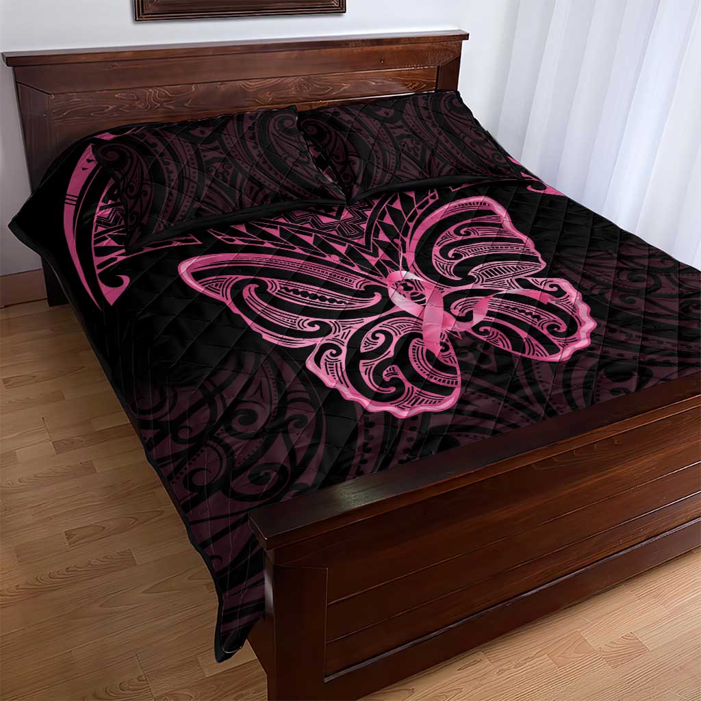 New Zealand Breast Cancer Awareness Quilt Bed Set Maori Butterfly Pink Ribbon Black Version LT14 - Polynesian Pride