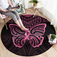 New Zealand Breast Cancer Awareness Round Carpet Maori Butterfly Pink Ribbon Black Version LT14 - Polynesian Pride