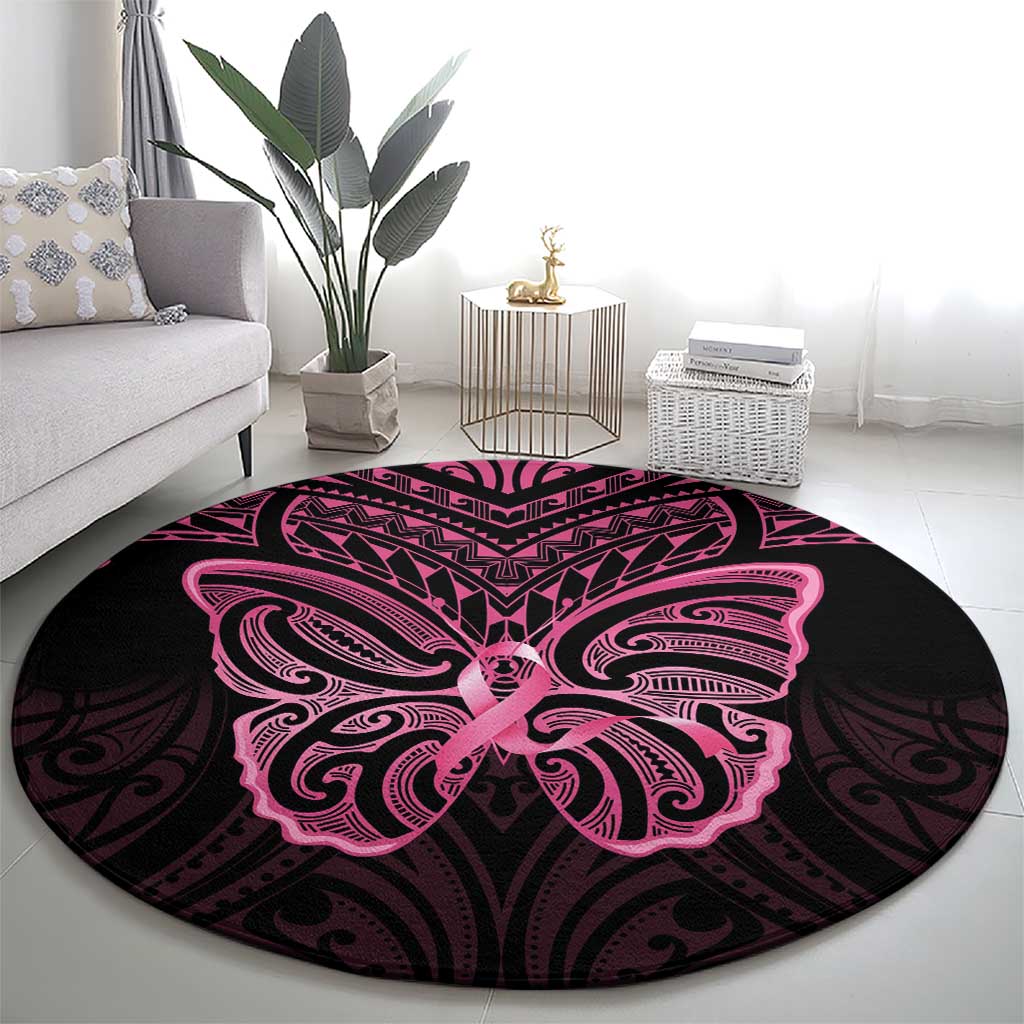 New Zealand Breast Cancer Awareness Round Carpet Maori Butterfly Pink Ribbon Black Version LT14 - Polynesian Pride