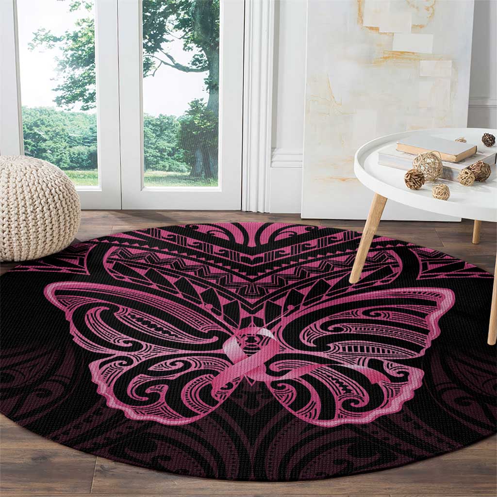 New Zealand Breast Cancer Awareness Round Carpet Maori Butterfly Pink Ribbon Black Version LT14 - Polynesian Pride