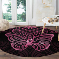 New Zealand Breast Cancer Awareness Round Carpet Maori Butterfly Pink Ribbon Black Version LT14 - Polynesian Pride