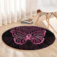 New Zealand Breast Cancer Awareness Round Carpet Maori Butterfly Pink Ribbon Black Version LT14 - Polynesian Pride