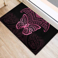 New Zealand Breast Cancer Awareness Rubber Doormat Maori Butterfly Pink Ribbon Black Version LT14 - Polynesian Pride