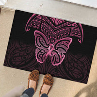 New Zealand Breast Cancer Awareness Rubber Doormat Maori Butterfly Pink Ribbon Black Version LT14 - Polynesian Pride