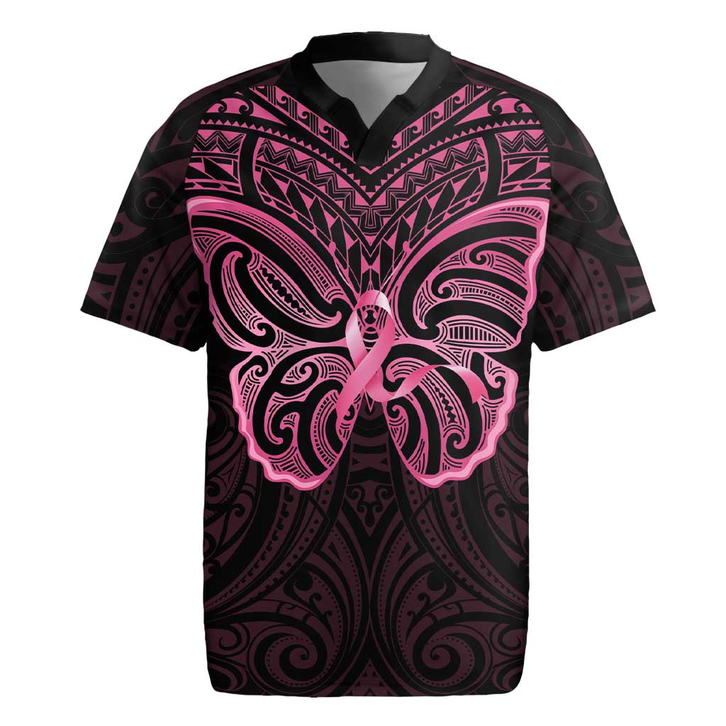 New Zealand Breast Cancer Awareness Rugby Jersey Maori Butterfly Pink Ribbon Black Version LT14 Black - Polynesian Pride