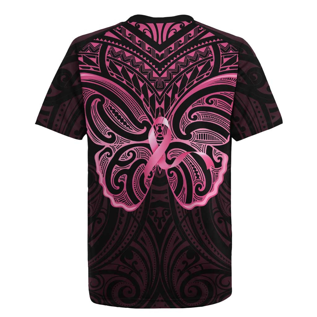 New Zealand Breast Cancer Awareness Rugby Jersey Maori Butterfly Pink Ribbon Black Version LT14 - Polynesian Pride