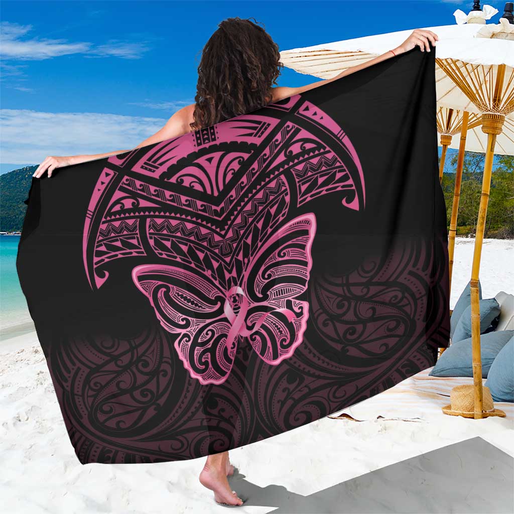 New Zealand Breast Cancer Awareness Sarong Maori Butterfly Pink Ribbon Black Version - Polynesian Pride