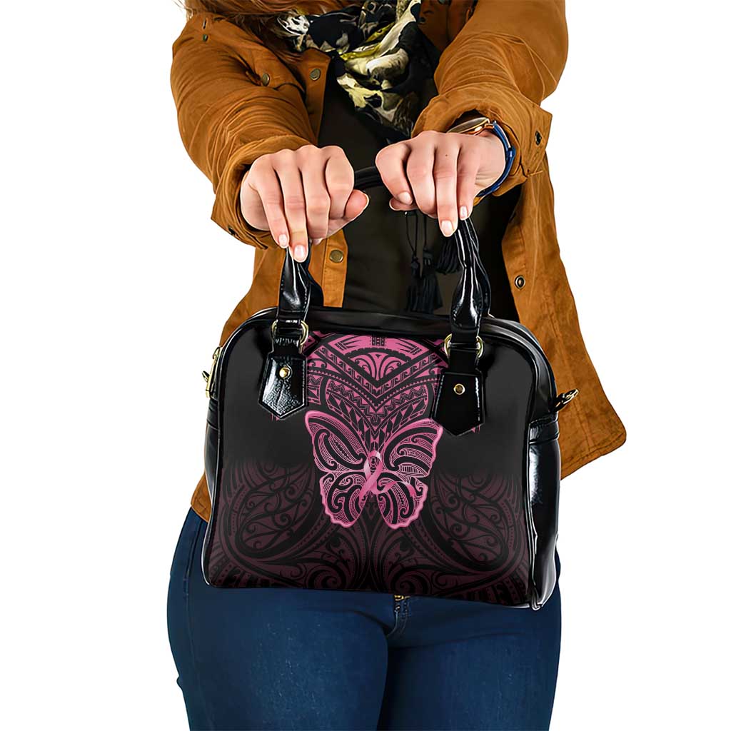 New Zealand Breast Cancer Awareness Shoulder Handbag Maori Butterfly Pink Ribbon Black Version LT14 One Size Black - Polynesian Pride