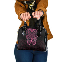 New Zealand Breast Cancer Awareness Shoulder Handbag Maori Butterfly Pink Ribbon Black Version LT14 One Size Black - Polynesian Pride