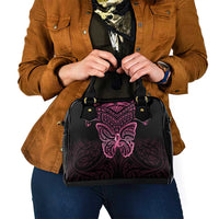 New Zealand Breast Cancer Awareness Shoulder Handbag Maori Butterfly Pink Ribbon Black Version LT14 - Polynesian Pride