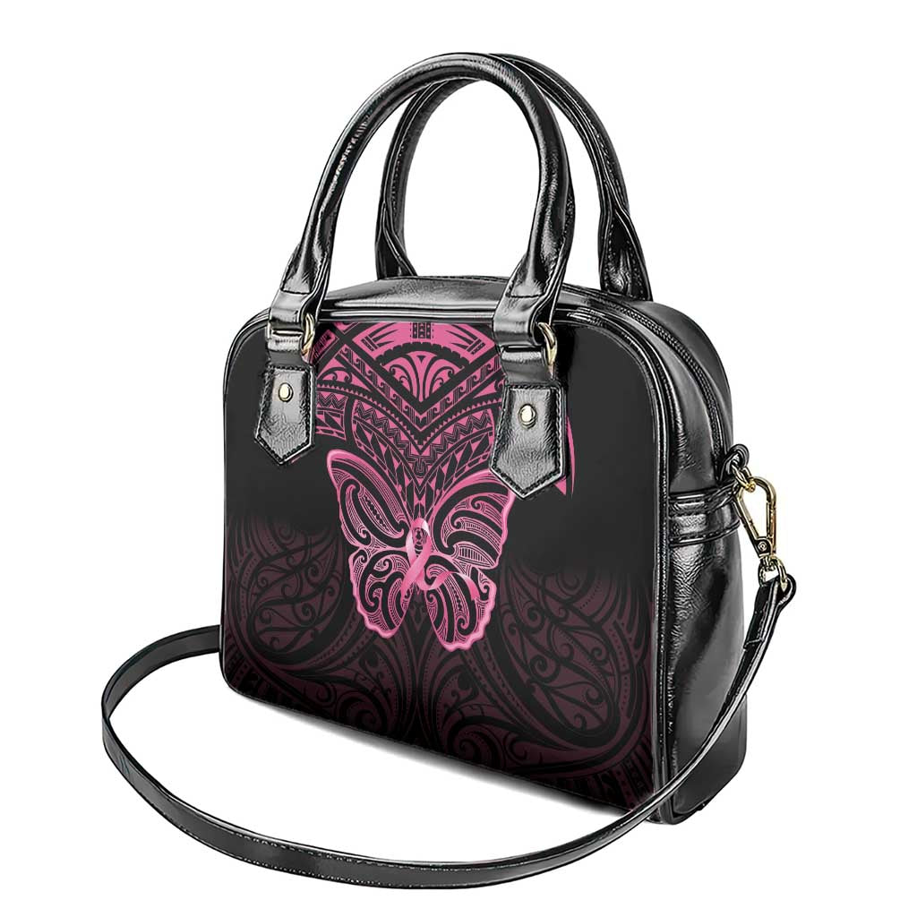 New Zealand Breast Cancer Awareness Shoulder Handbag Maori Butterfly Pink Ribbon Black Version LT14 - Polynesian Pride