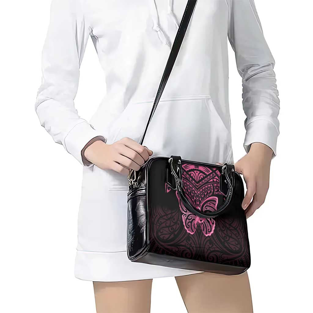 New Zealand Breast Cancer Awareness Shoulder Handbag Maori Butterfly Pink Ribbon Black Version LT14 - Polynesian Pride