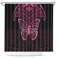 New Zealand Breast Cancer Awareness Shower Curtain Maori Butterfly Pink Ribbon Black Version LT14 Black - Polynesian Pride
