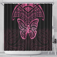 New Zealand Breast Cancer Awareness Shower Curtain Maori Butterfly Pink Ribbon Black Version LT14 - Polynesian Pride