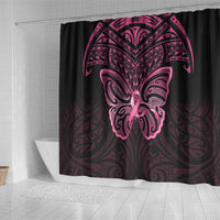 New Zealand Breast Cancer Awareness Shower Curtain Maori Butterfly Pink Ribbon Black Version LT14 - Polynesian Pride