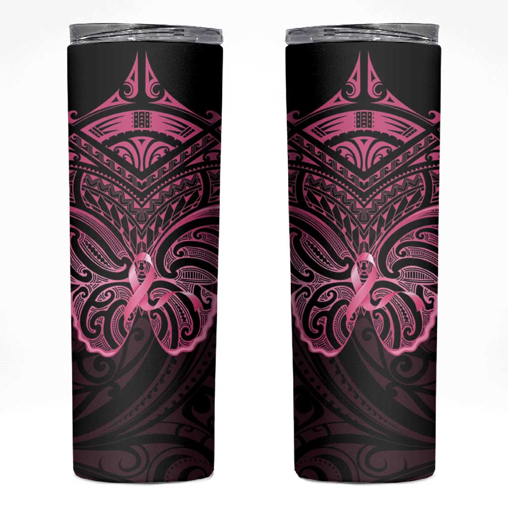 New Zealand Breast Cancer Awareness Skinny Tumbler Maori Butterfly Pink Ribbon Black Version LT14 Black - Polynesian Pride