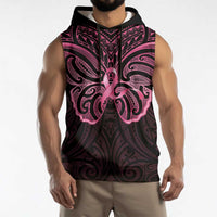 New Zealand Breast Cancer Awareness Sleeveless Hoodie Maori Butterfly Pink Ribbon Black Version LT14 - Polynesian Pride