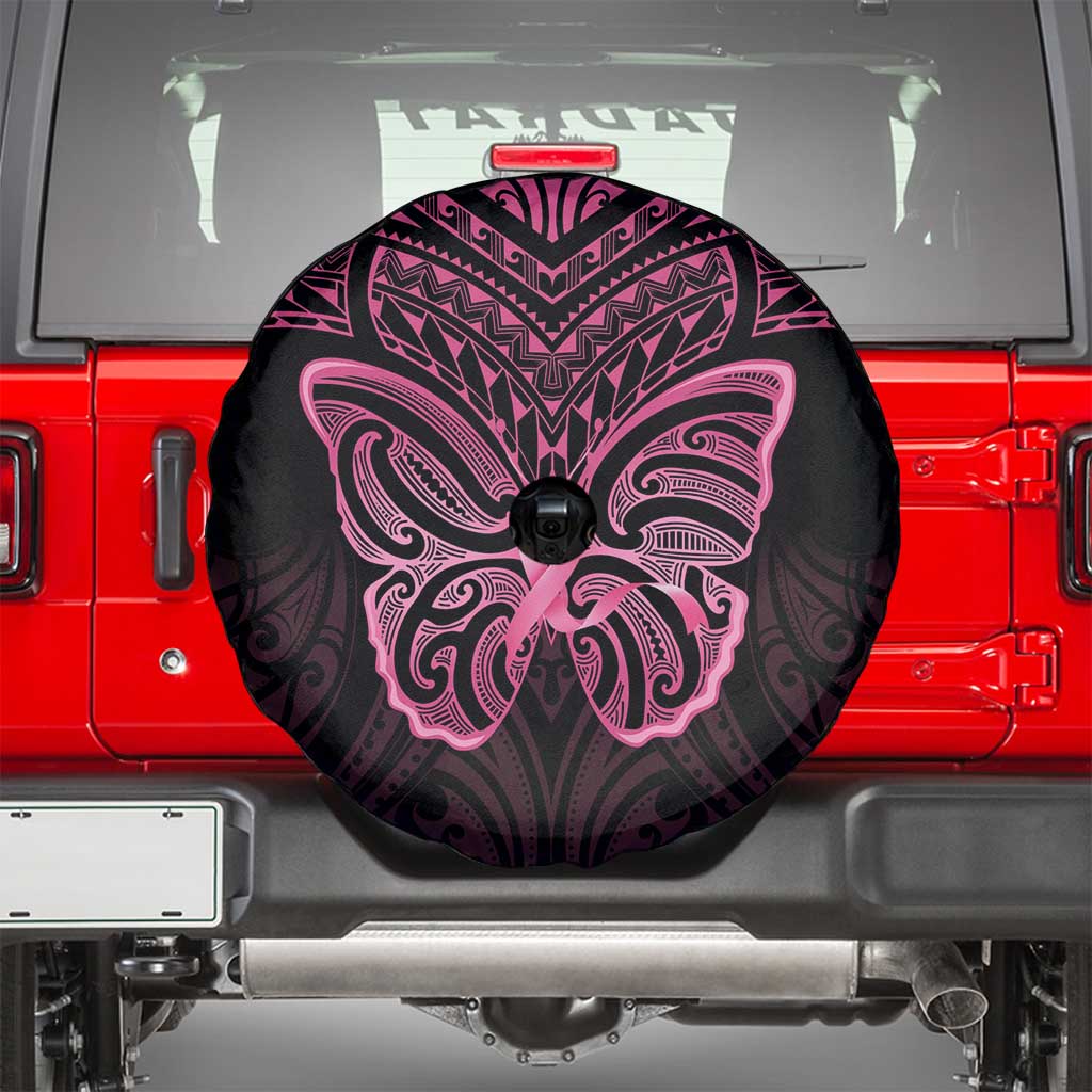 New Zealand Breast Cancer Awareness Spare Tire Cover Maori Butterfly Pink Ribbon Black Version LT14 - Polynesian Pride