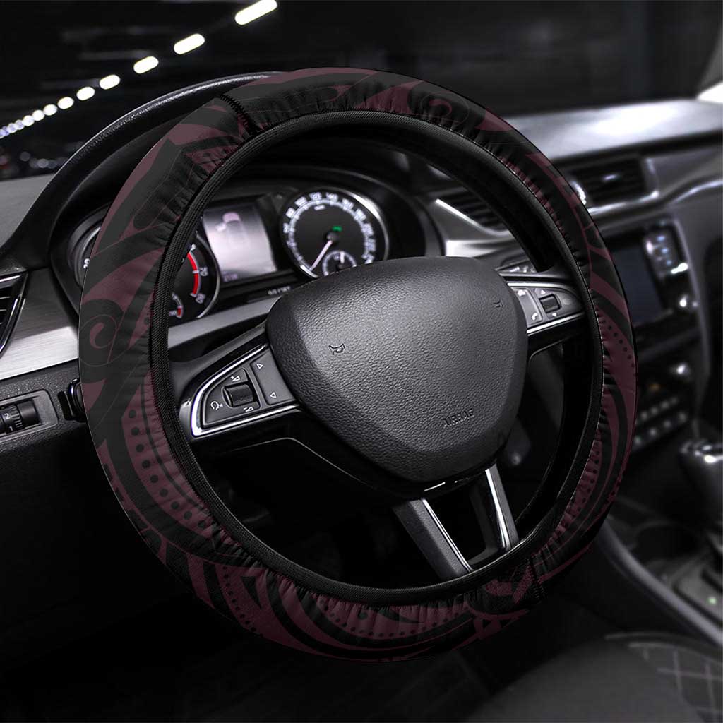 New Zealand Breast Cancer Awareness Steering Wheel Cover Maori Butterfly Pink Ribbon Black Version - Polynesian Pride