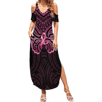 New Zealand Breast Cancer Awareness Summer Maxi Dress Maori Butterfly Pink Ribbon Black Version LT14 Women Black - Polynesian Pride