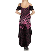 New Zealand Breast Cancer Awareness Summer Maxi Dress Maori Butterfly Pink Ribbon Black Version LT14 - Polynesian Pride