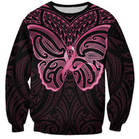 New Zealand Breast Cancer Awareness Sweatshirt Maori Butterfly Pink Ribbon Black Version LT14 Unisex Black - Polynesian Pride
