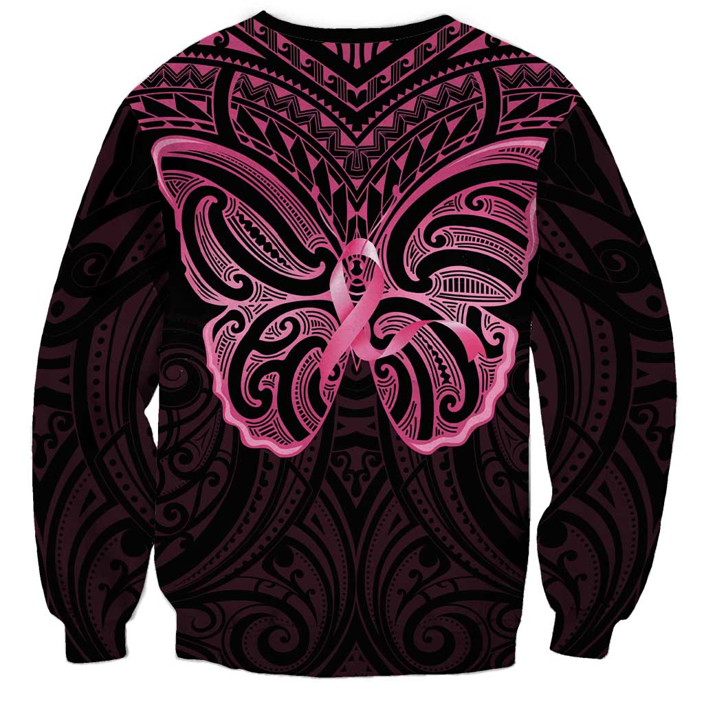 New Zealand Breast Cancer Awareness Sweatshirt Maori Butterfly Pink Ribbon Black Version LT14 - Polynesian Pride