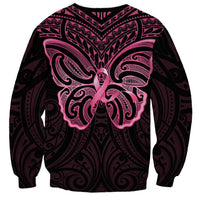 New Zealand Breast Cancer Awareness Sweatshirt Maori Butterfly Pink Ribbon Black Version LT14 - Polynesian Pride
