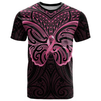 New Zealand Breast Cancer Awareness T Shirt Maori Butterfly Pink Ribbon Black Version LT14 Black - Polynesian Pride