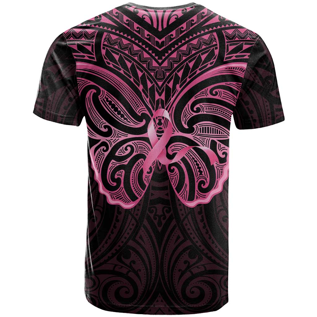 New Zealand Breast Cancer Awareness T Shirt Maori Butterfly Pink Ribbon Black Version LT14 - Polynesian Pride