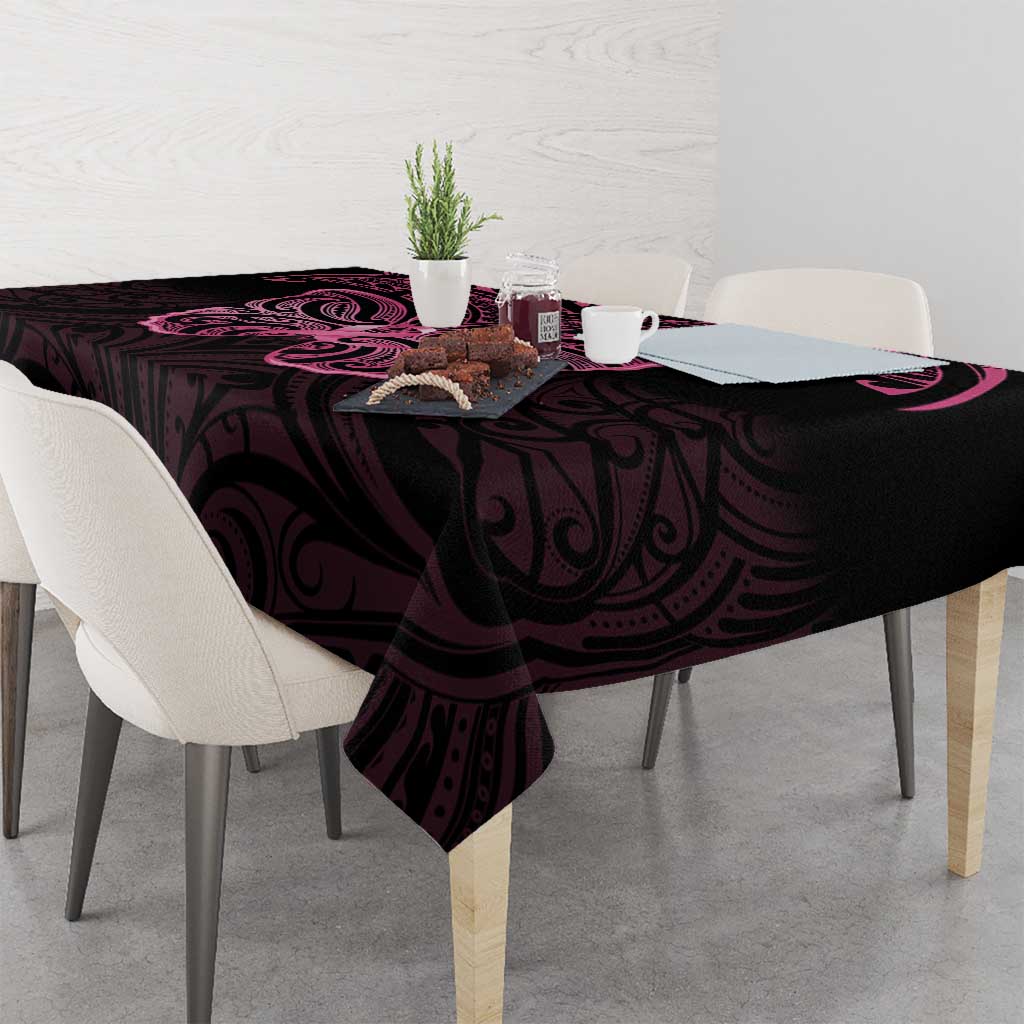 New Zealand Breast Cancer Awareness Tablecloth Maori Butterfly Pink Ribbon Black Version LT14 - Polynesian Pride