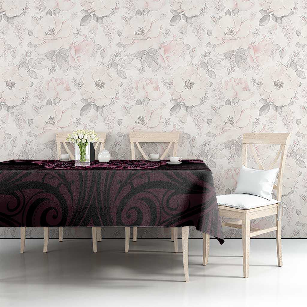 New Zealand Breast Cancer Awareness Tablecloth Maori Butterfly Pink Ribbon Black Version LT14 - Polynesian Pride