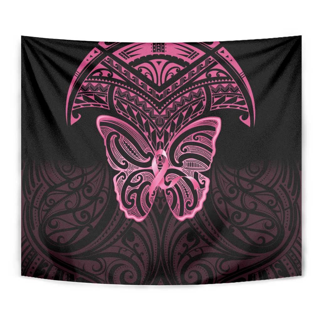 New Zealand Breast Cancer Awareness Tapestry Maori Butterfly Pink Ribbon Black Version LT14 - Polynesian Pride