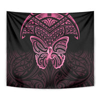 New Zealand Breast Cancer Awareness Tapestry Maori Butterfly Pink Ribbon Black Version LT14 - Polynesian Pride