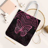 New Zealand Breast Cancer Awareness Tote Bag Maori Butterfly Pink Ribbon Black Version LT14 White Strap One Size Black - Polynesian Pride
