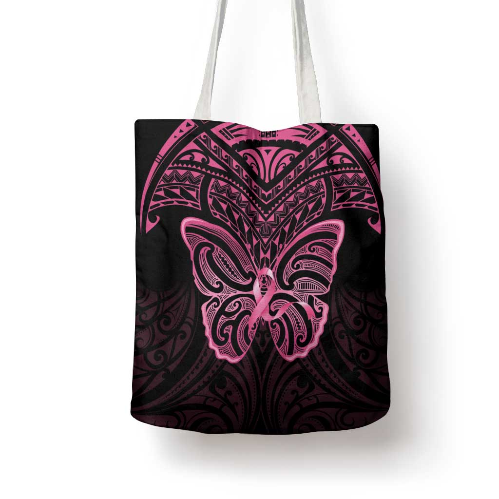 New Zealand Breast Cancer Awareness Tote Bag Maori Butterfly Pink Ribbon Black Version LT14 - Polynesian Pride