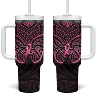 New Zealand Breast Cancer Awareness Tumbler With Handle Maori Butterfly Pink Ribbon Black Version LT14 One Size: 40 oz Black - Polynesian Pride