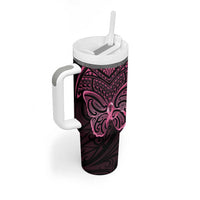 New Zealand Breast Cancer Awareness Tumbler With Handle Maori Butterfly Pink Ribbon Black Version LT14 - Polynesian Pride