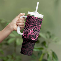 New Zealand Breast Cancer Awareness Tumbler With Handle Maori Butterfly Pink Ribbon Black Version LT14 - Polynesian Pride