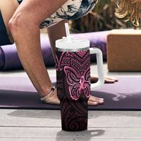 New Zealand Breast Cancer Awareness Tumbler With Handle Maori Butterfly Pink Ribbon Black Version LT14 - Polynesian Pride