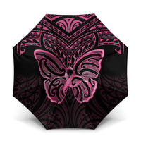 New Zealand Breast Cancer Awareness Umbrella Maori Butterfly Pink Ribbon Black Version LT14 One Size Folded 11.42 inch Opened Diameter 37.4 inch Black - Polynesian Pride