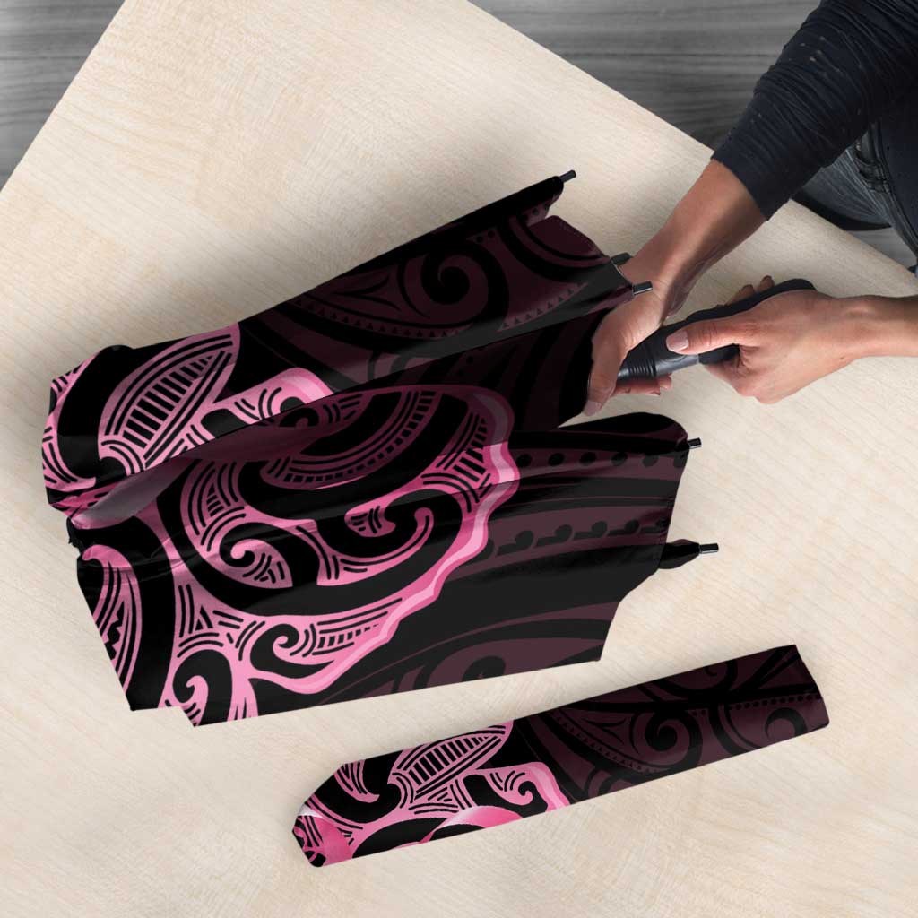 New Zealand Breast Cancer Awareness Umbrella Maori Butterfly Pink Ribbon Black Version LT14 - Polynesian Pride