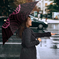 New Zealand Breast Cancer Awareness Umbrella Maori Butterfly Pink Ribbon Black Version LT14 - Polynesian Pride