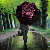 New Zealand Breast Cancer Awareness Umbrella Maori Butterfly Pink Ribbon Black Version LT14 - Polynesian Pride