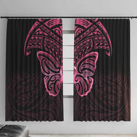 New Zealand Breast Cancer Awareness Window Curtain Maori Butterfly Pink Ribbon Black Version LT14 With Hooks Black - Polynesian Pride