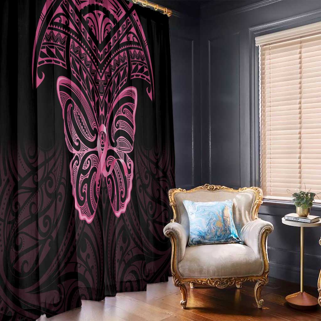 New Zealand Breast Cancer Awareness Window Curtain Maori Butterfly Pink Ribbon Black Version LT14 - Polynesian Pride