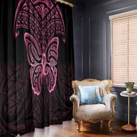 New Zealand Breast Cancer Awareness Window Curtain Maori Butterfly Pink Ribbon Black Version LT14 - Polynesian Pride