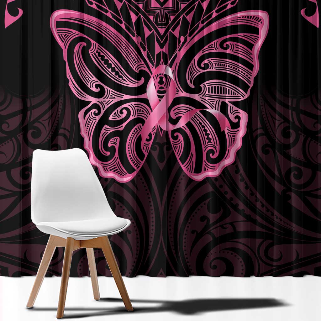 New Zealand Breast Cancer Awareness Window Curtain Maori Butterfly Pink Ribbon Black Version LT14 - Polynesian Pride