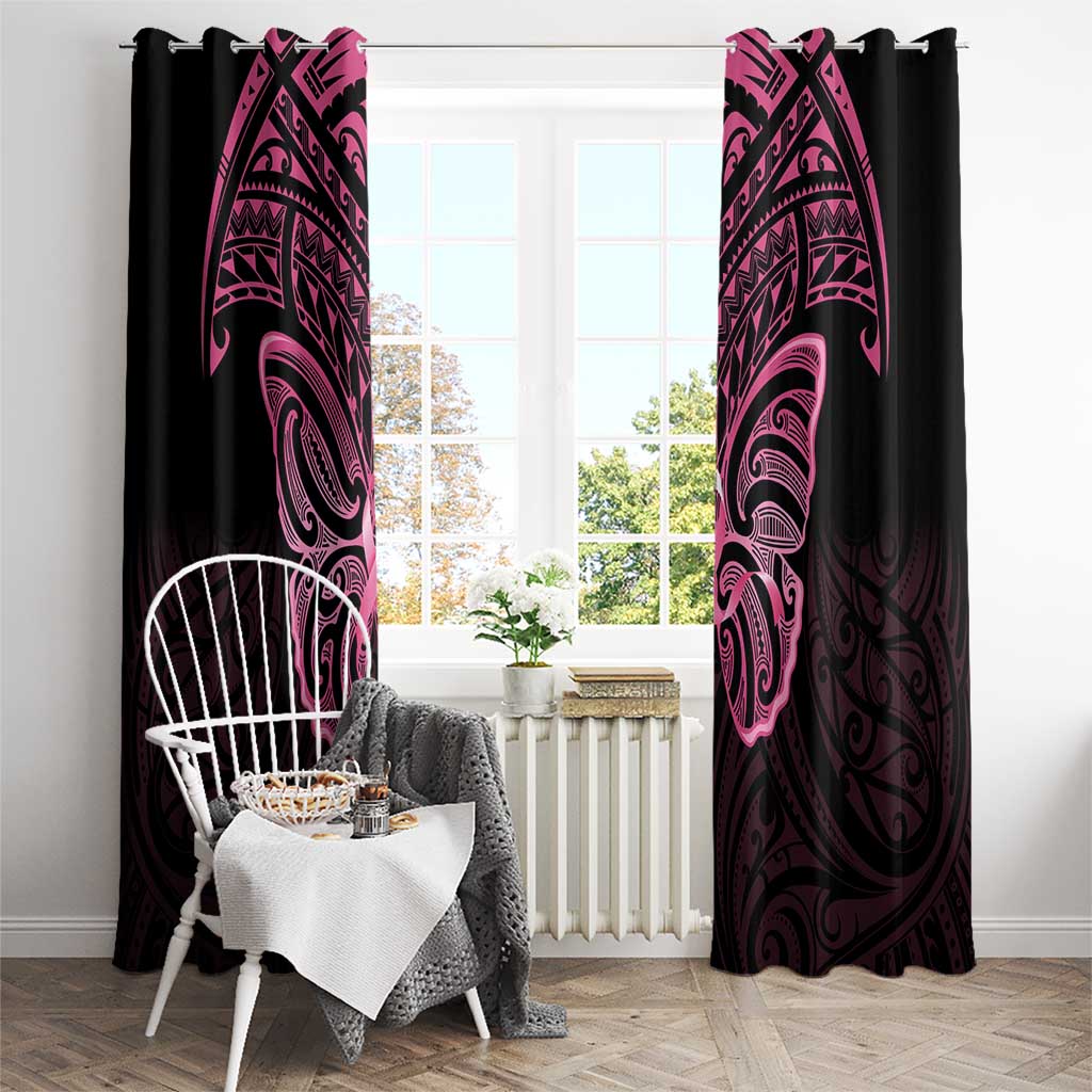 New Zealand Breast Cancer Awareness Window Curtain Maori Butterfly Pink Ribbon Black Version LT14 - Polynesian Pride